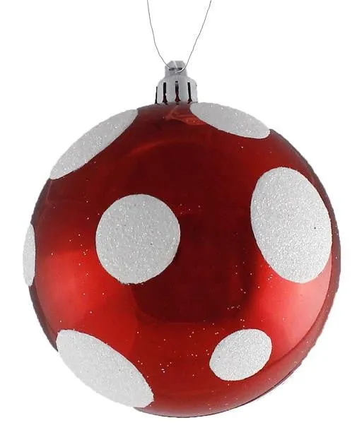 100mm Lg Dot Ball Ornament: Red/Wht