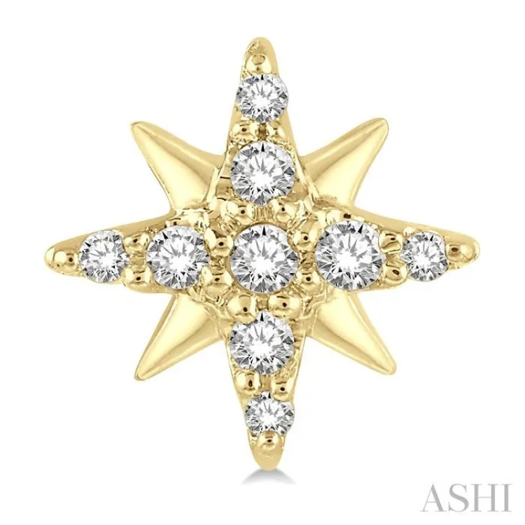 1/10 Ctw Star Round Cut Diamond Petite Earring in 10K Yellow Gold