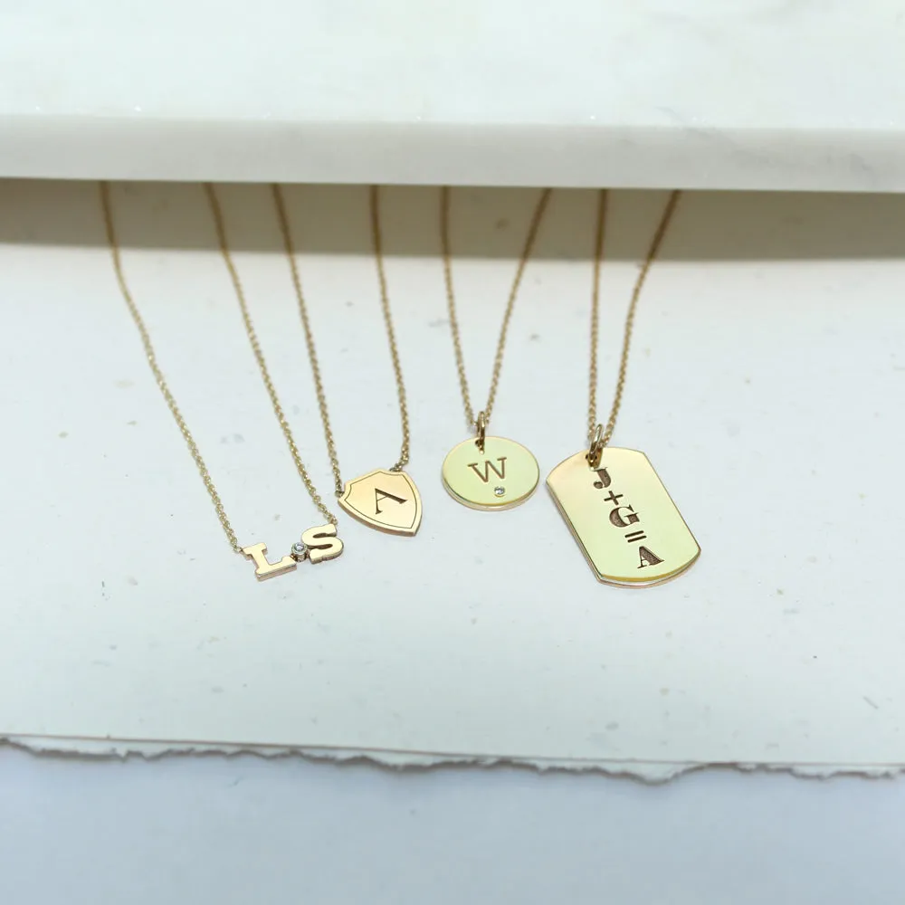 14k Initials Equation Medium Dog Tag Necklace