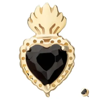 14kt Gold Sacred Heart Black CZ Threadless Top