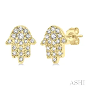 1/8 ctw Hamsa Round cut Diamond Petite Fashion Stud Earring in 10K Yellow Gold