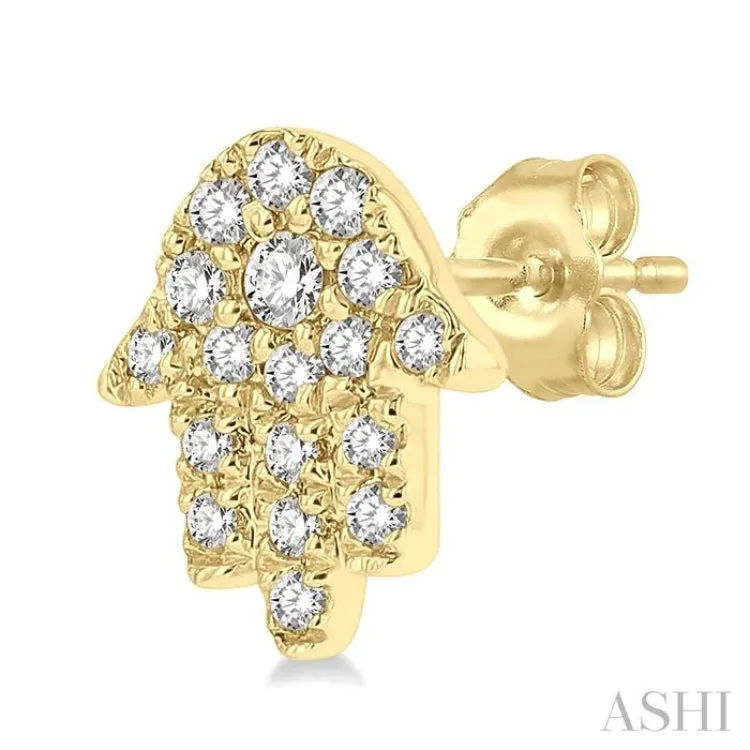 1/8 ctw Hamsa Round cut Diamond Petite Fashion Stud Earring in 10K Yellow Gold