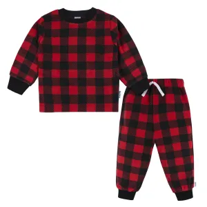 2-Piece Infant & Toddler Boys Red Plaid Fleece Pajamas