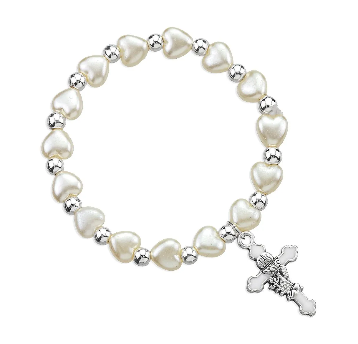 5mm White Heart Bracelet with First Communion Cross