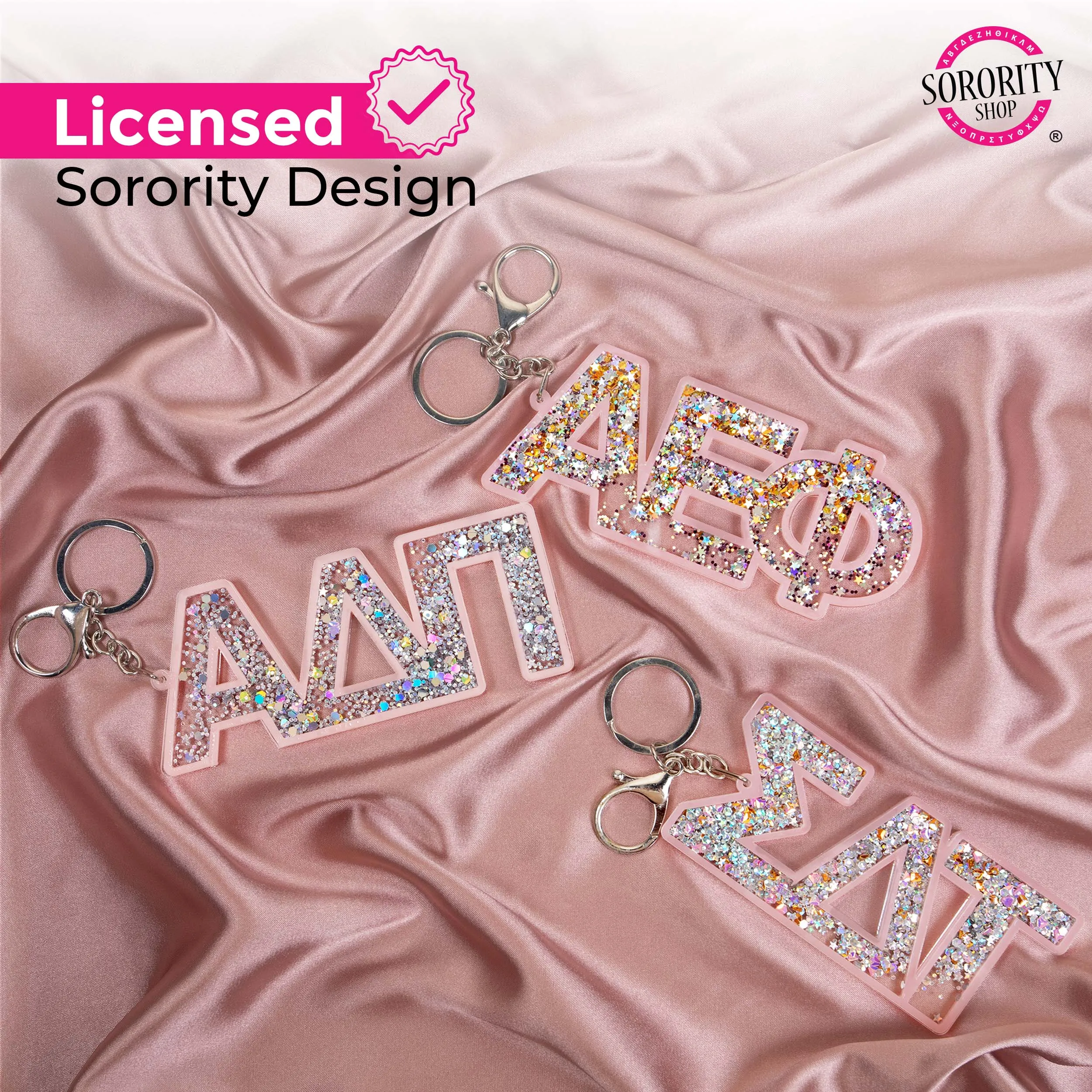 Alpha Delta Pi Glitter Sorority Keychain