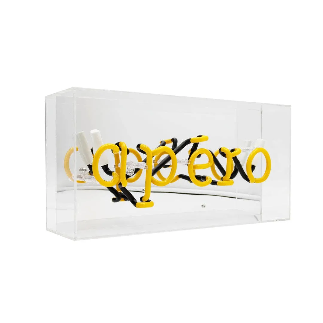 'apéro' Acrylic Box Yellow Neon Light