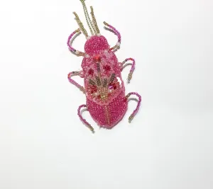  Beaded Pink Beetle  Ornament