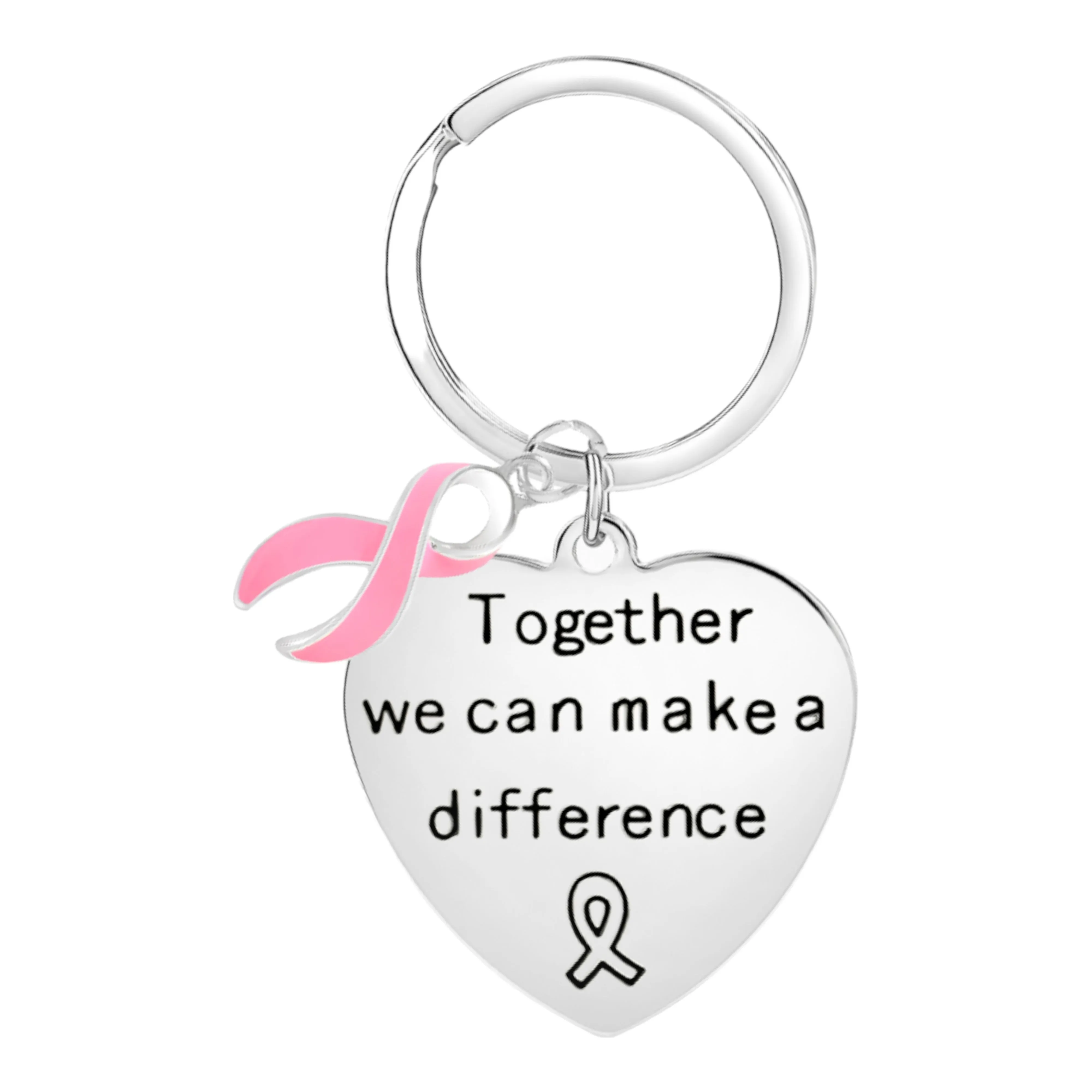 Big Heart Pink Ribbon Keychains