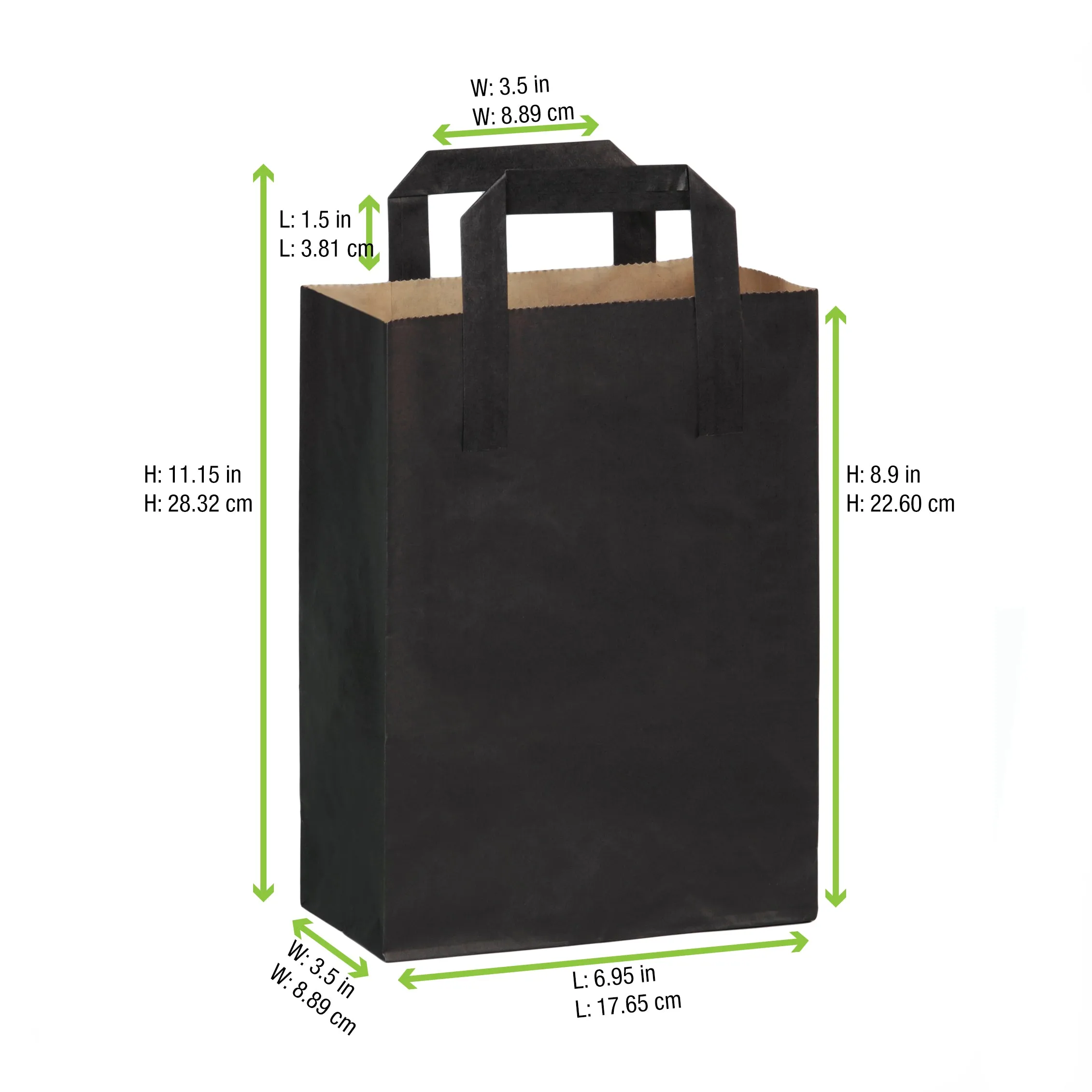 Black Paper Bag With Handle - H:9in Gusset:6.9 X 3.5 -500pcs 500 Pcs/Cs