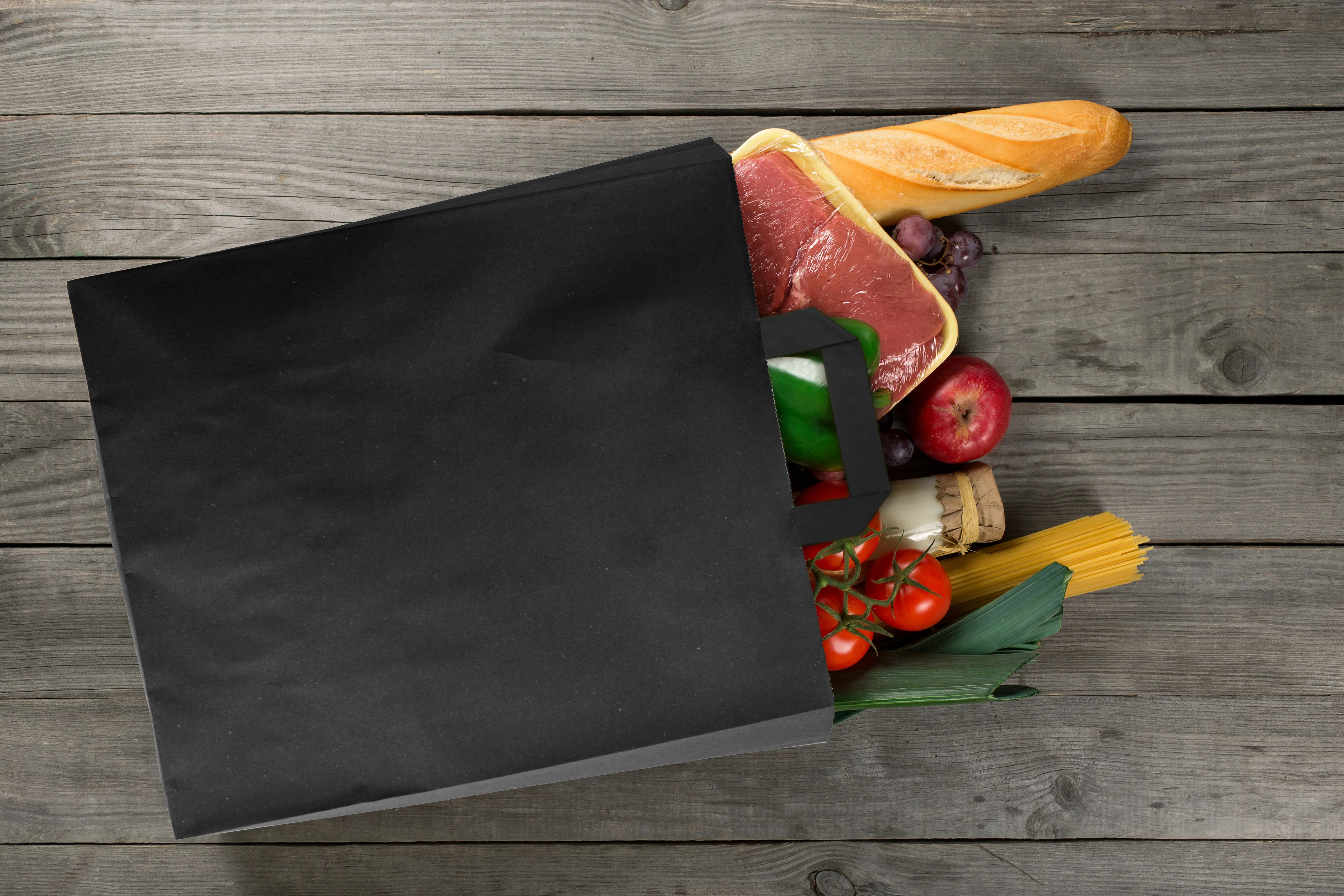 Black Paper Bag With Handle - H:9in Gusset:6.9 X 3.5 -500pcs 500 Pcs/Cs