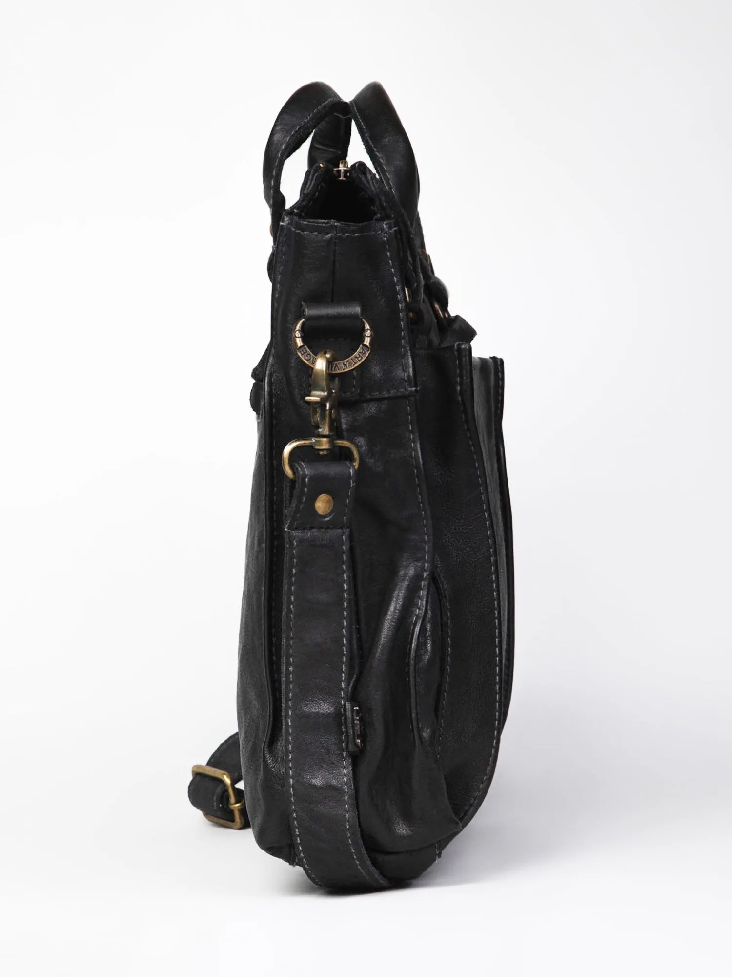 Black Veg Tanned Washed Leather Crossbody Bag