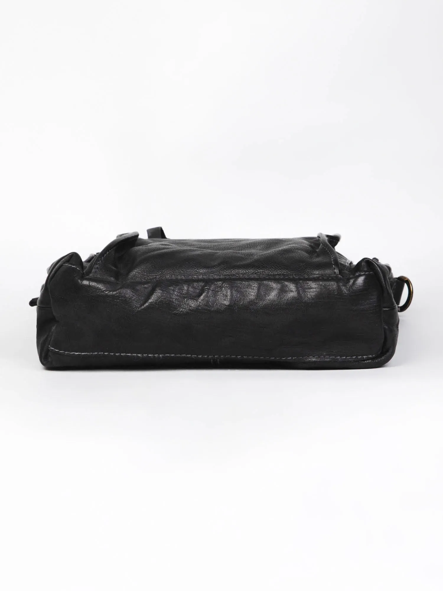 Black Veg Tanned Washed Leather Crossbody Bag