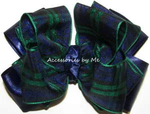 Blackwatch Tartan Plaid Navy Green Hair Bow