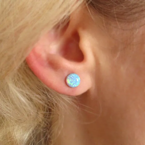 Blue Opal Gold Stud Earrings