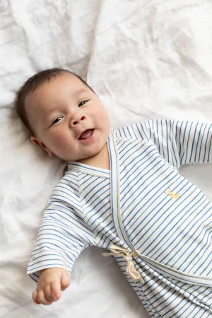 Blue Stripe Print Baby Kimono Onesie