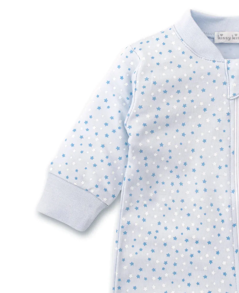 Blue Superstars Print Zip Footie Pajamas