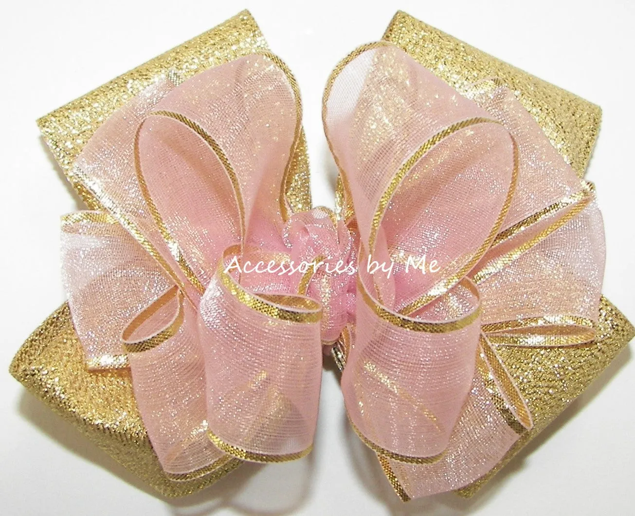 Blush Pink Gold Metallic Hair Bow