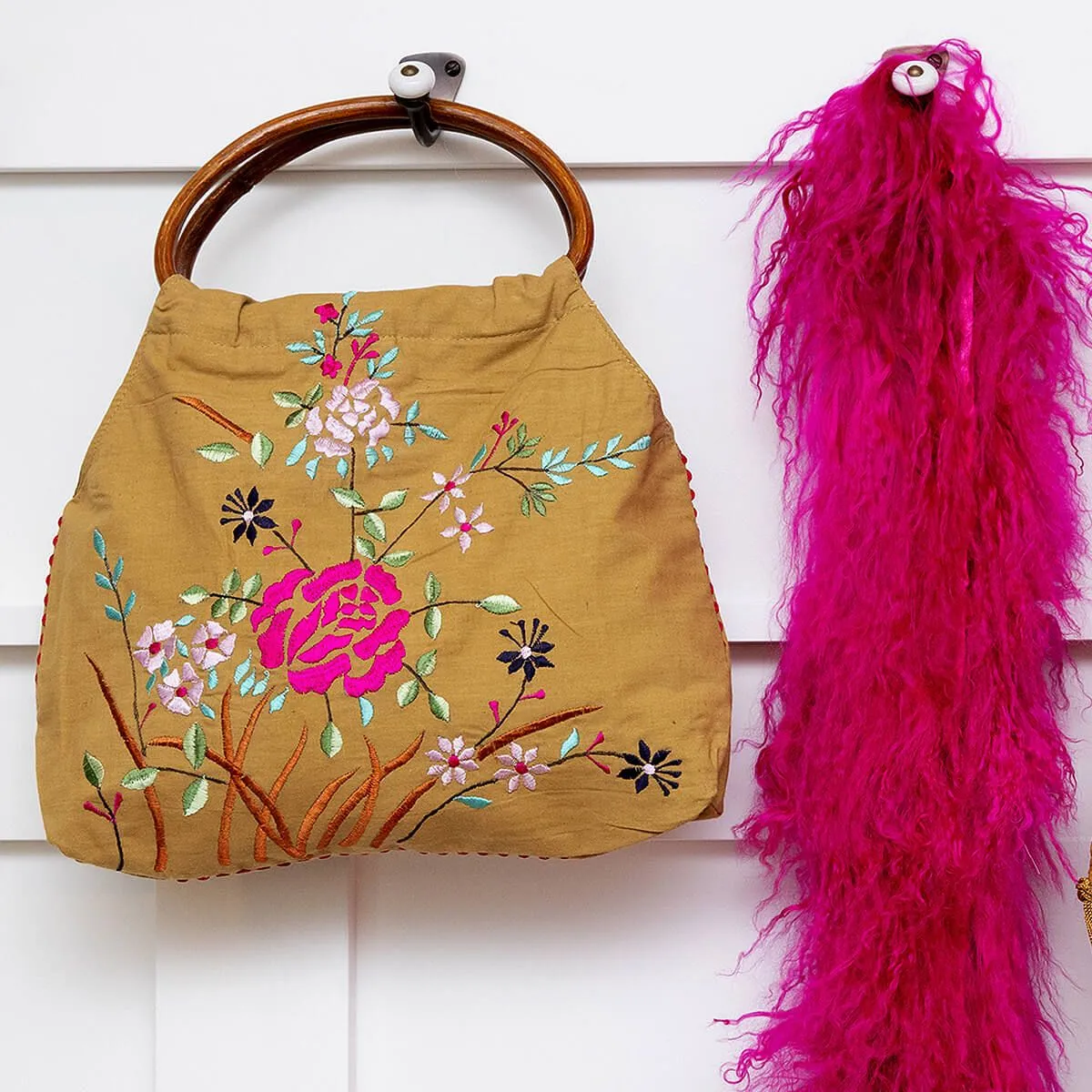 Boho Chic Cotton Bag Wooden Handle