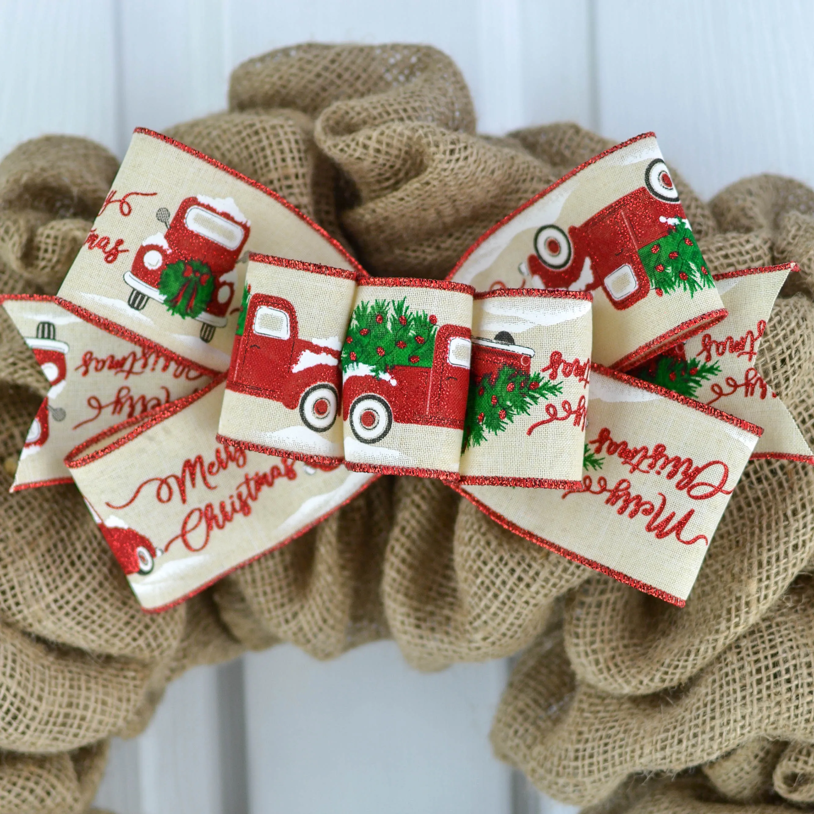 Christmas Tree Truck Add On Wreath Bow - Wreath Embellishment for Already Made Wreath