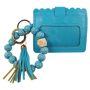 CL-7311 Beaded Leopard Wristlet ID Wallet Light Turquoise