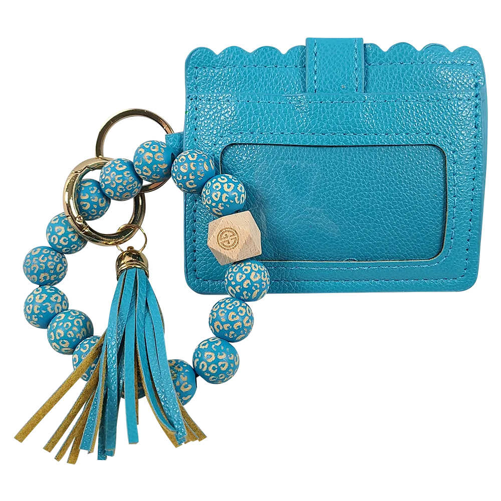 CL-7311 Beaded Leopard Wristlet ID Wallet Light Turquoise