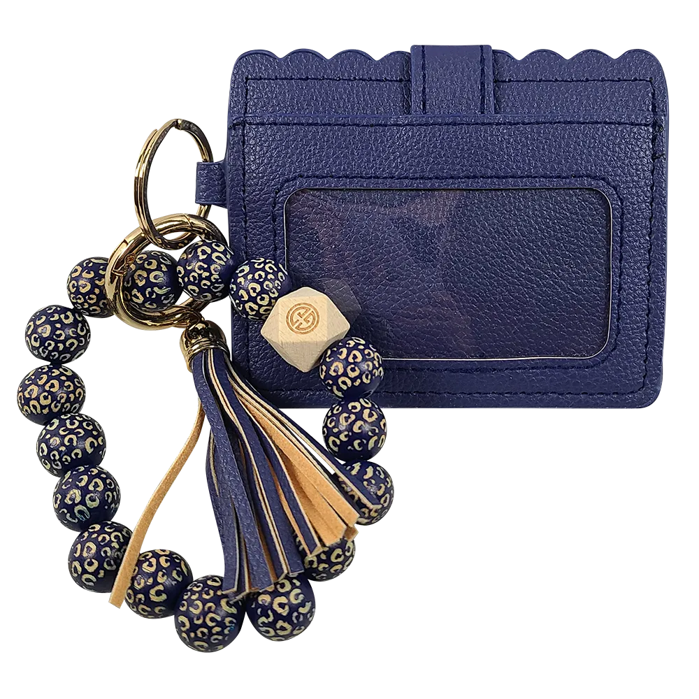 CL-7311 Beaded Leopard Wristlet ID Wallet Navy