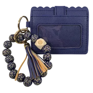 CL-7311 Beaded Leopard Wristlet ID Wallet Navy