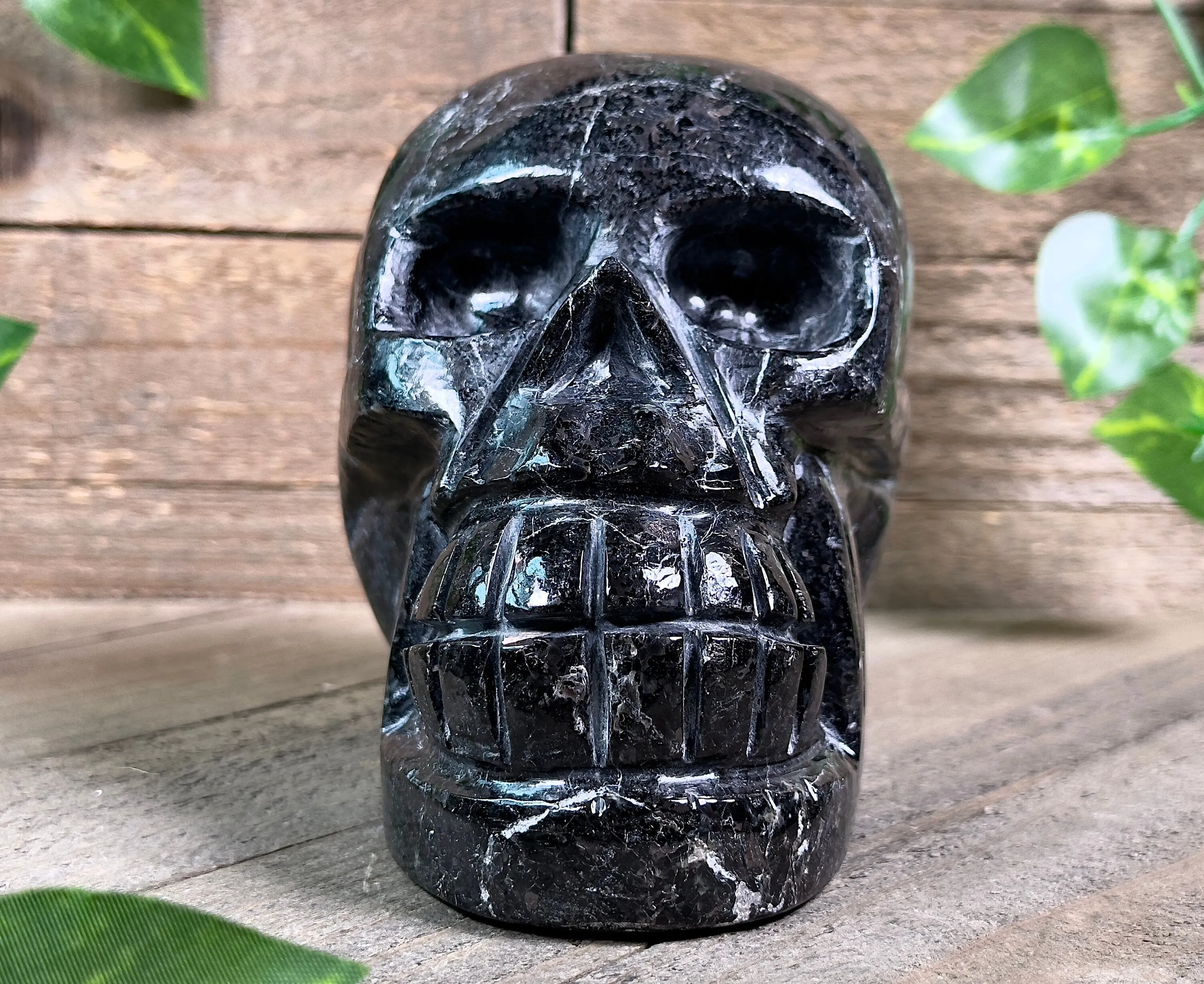 COPPERNITE Indian NUUMMITE Crystal Skull - Large - Gothic Home Decor, Memento Mori, Halloween Decor, 53127