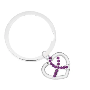 Crystal Purple Ribbon Heart Split Style Keychains