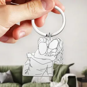 Custom Hand-drawing Engraved Keychain Stainless Steel Memorial Gifts Line Art Gift for Him