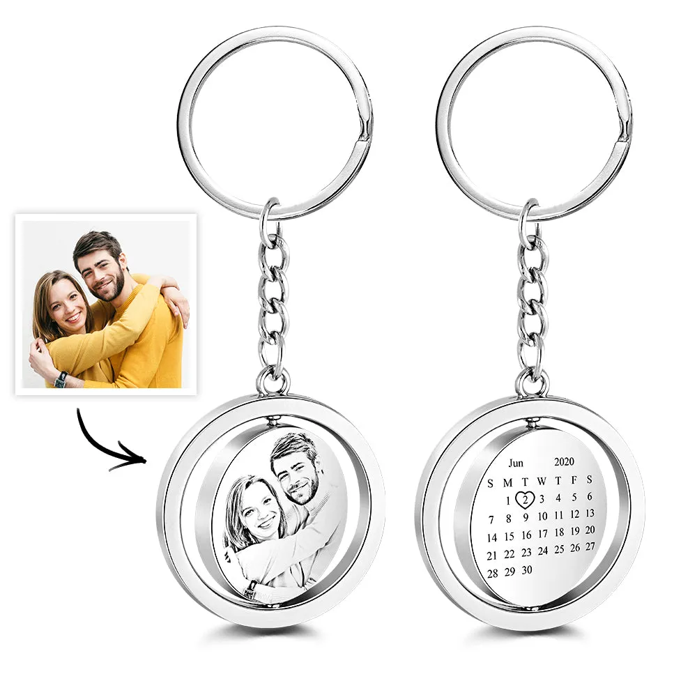 Custom Photo Calendar Keychain Rotate Special Date Couple Anniversary Gifts