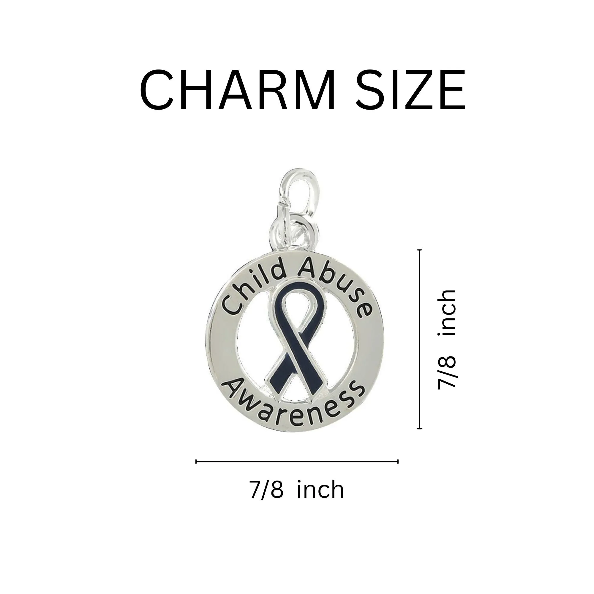 Dark Blue Ribbon Round Child Abuse Awareness Keychains