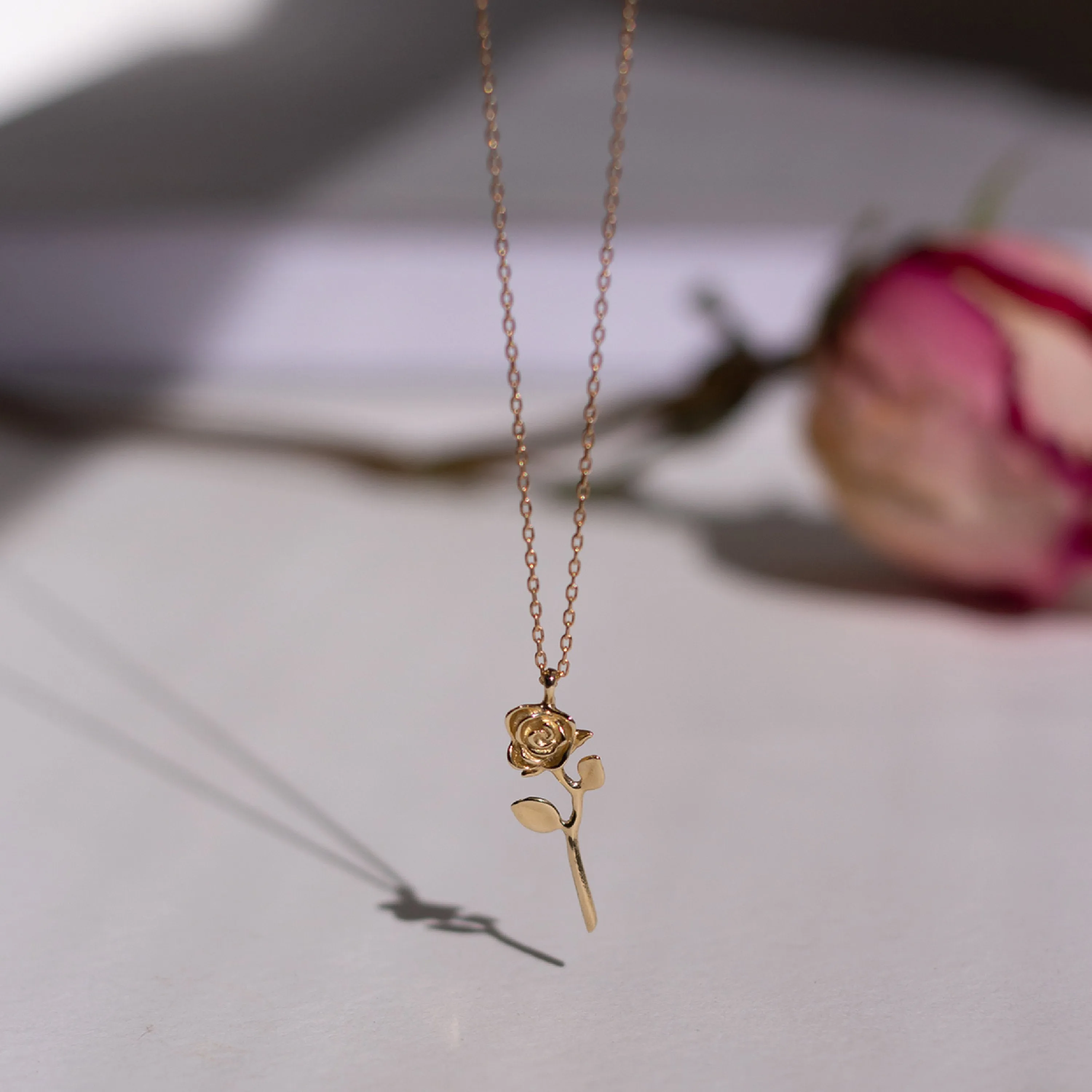 Devotion - Rose Necklace in 14k Yellow Gold