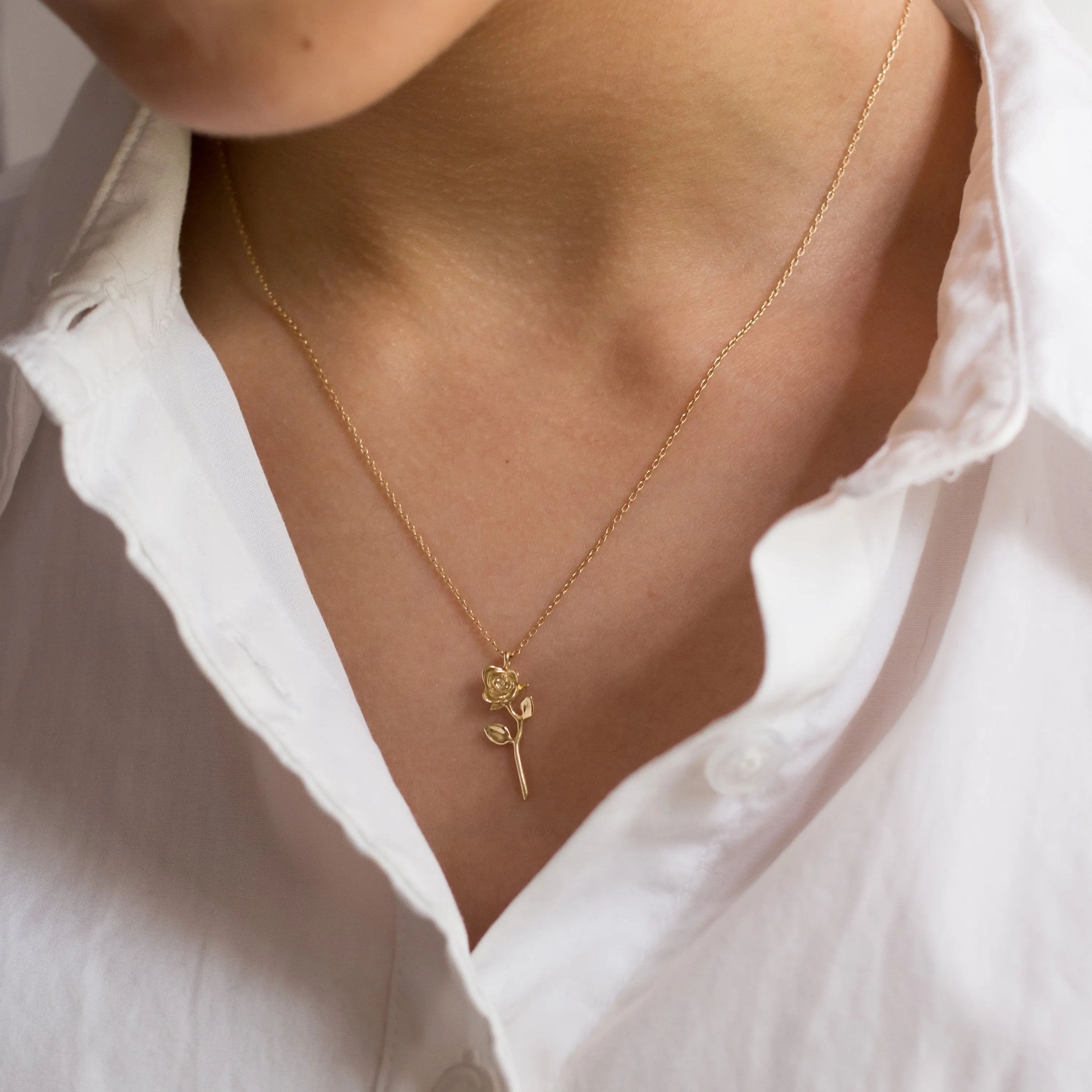 Devotion - Rose Necklace in 14k Yellow Gold