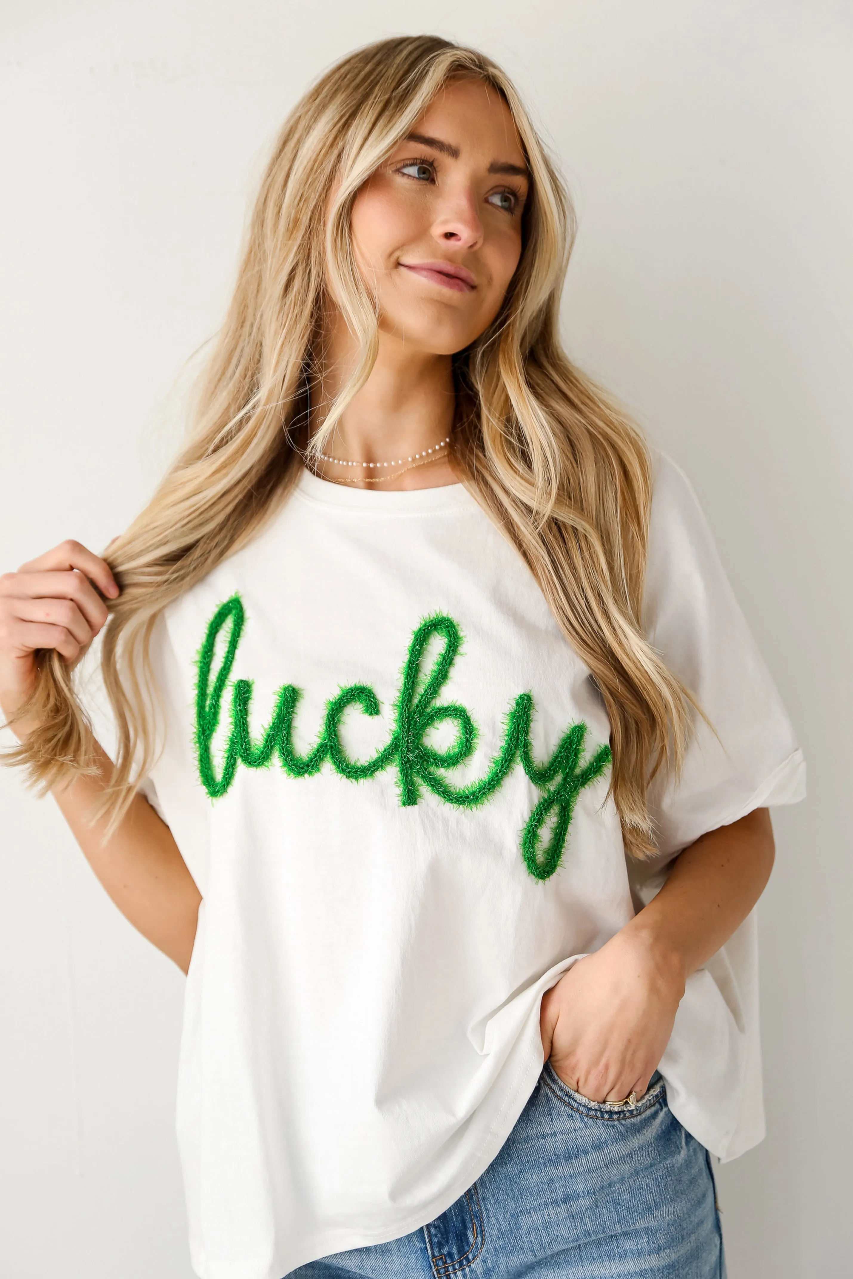 FINAL SALE - "Lucky" Metallic Letter Tee