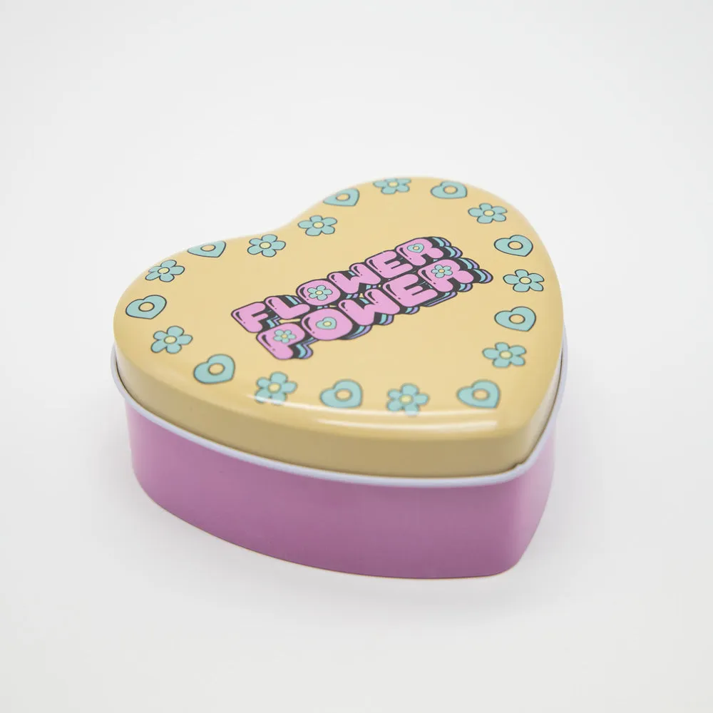 Flower Power Heart-Shaped Metal Tin