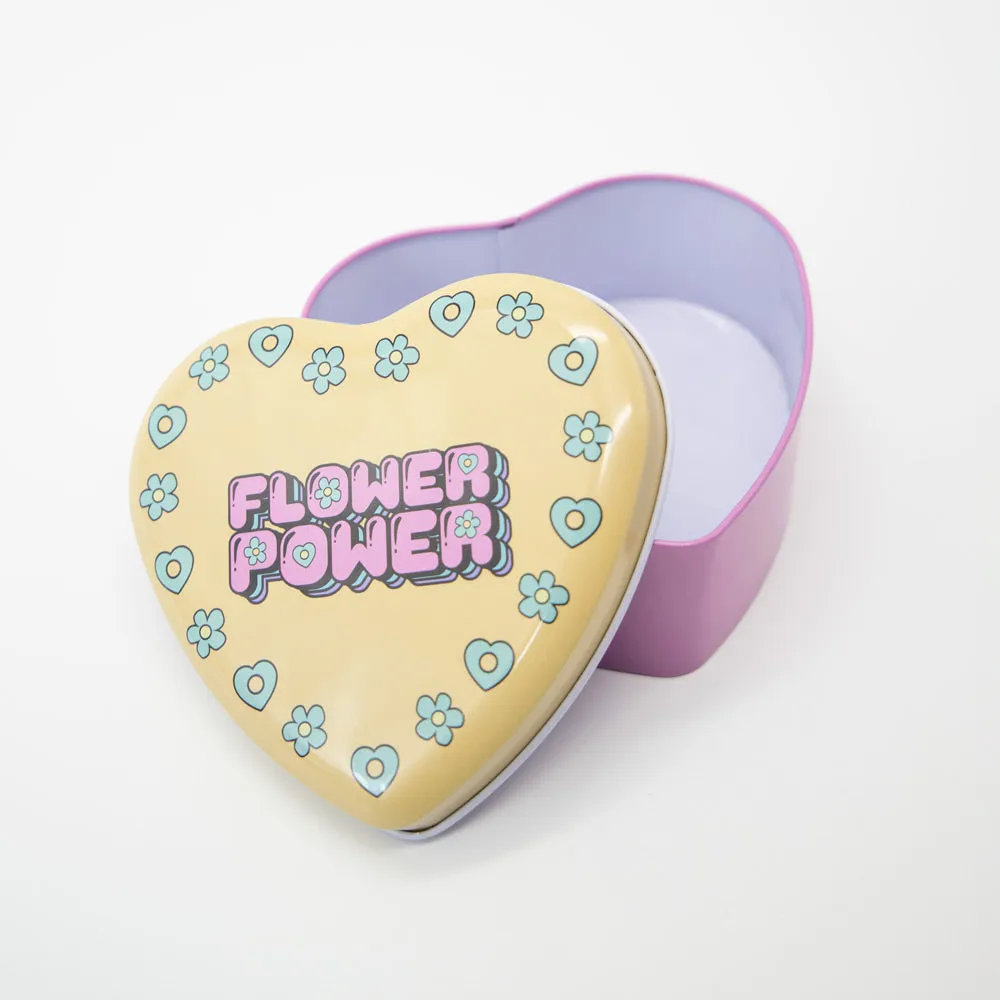 Flower Power Heart-Shaped Metal Tin