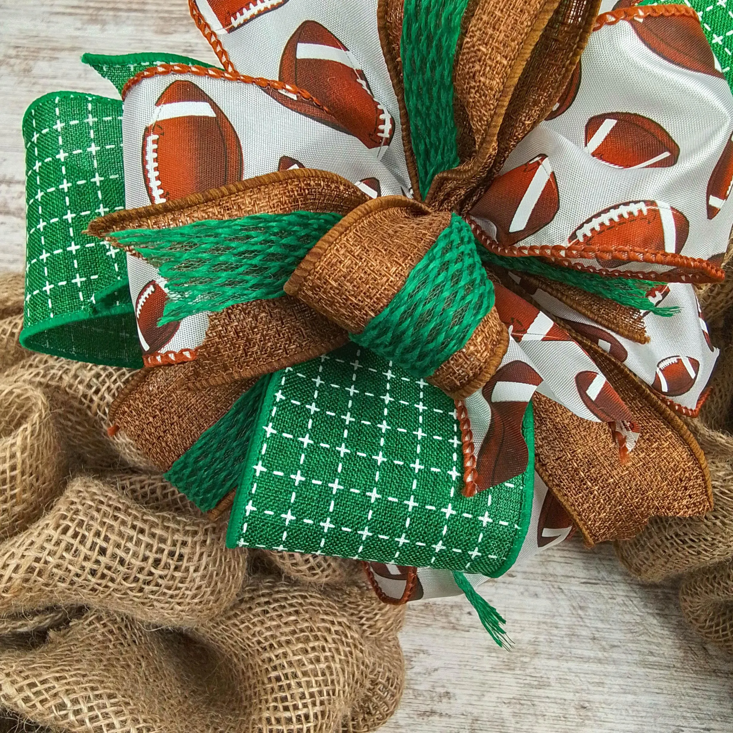 Football Wreath Bow, Sports Bow for Wreath Layered Handmade Lantern Bow