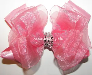 Glitzy Blush Rose Pink Hair Bow