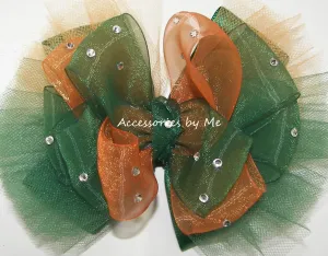 Glitzy Green Orange Organza Tutu Hair Bow