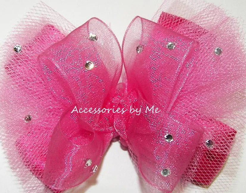 Glitzy Hot Pink Organza Tutu Hair Bow