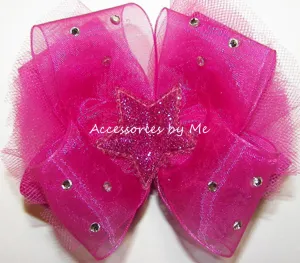 Glitzy Shocking Pink Tutu Star Hair Bow