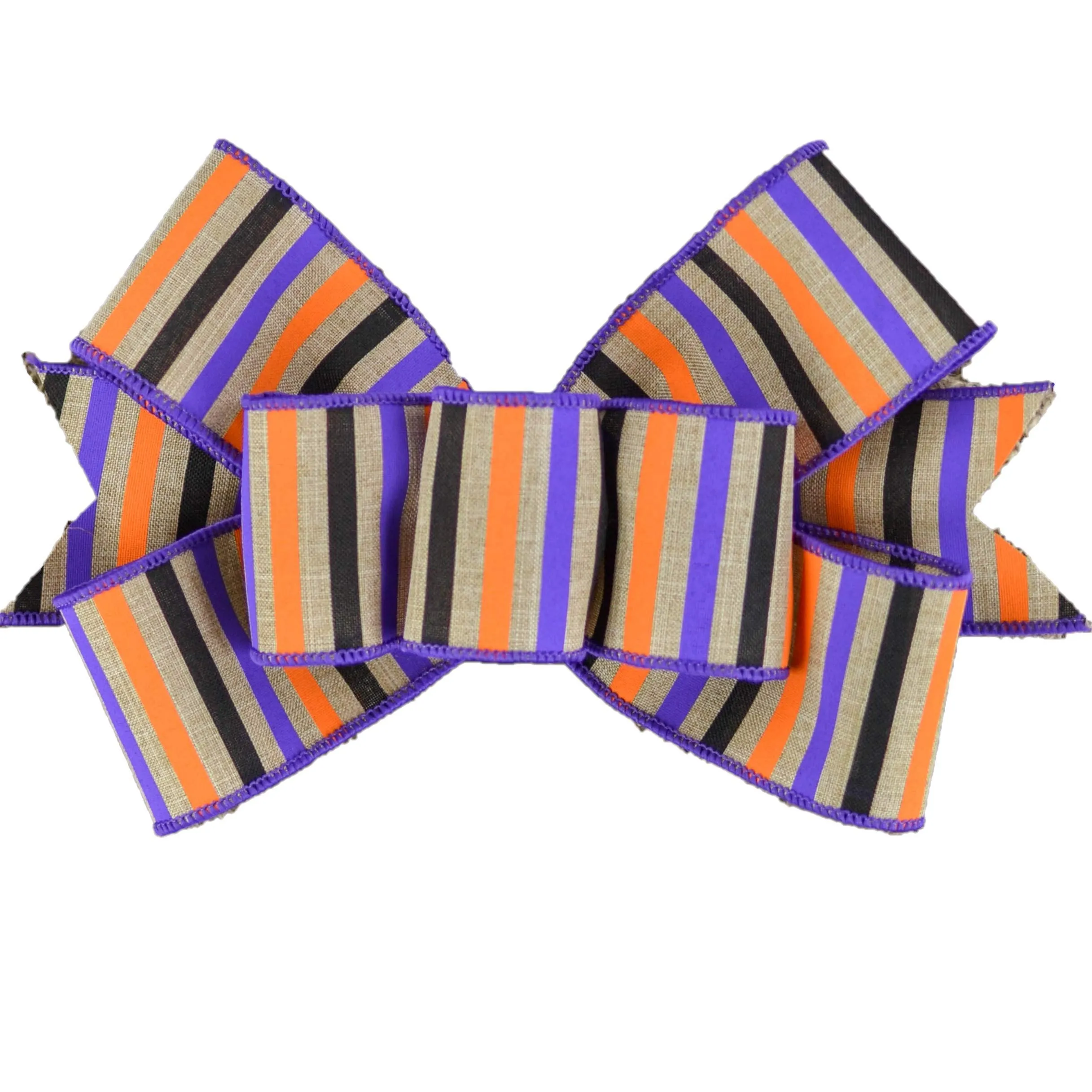 Halloween Striped Wreath Bow - Orange Purple Black Burlap Wreath Embellishment for Making Your Own