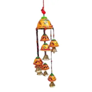 HAWAMAHAL Handicraft rajasthane Wooden Colored Bells Desing Decorative showpice Wind Chimes for Home Balcony Garden Positive Energy, Home Decor Hanging Long Bells 7 Bells Pack of 1-WC014