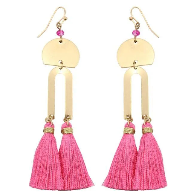 Hot Pink Metal W/Tassel Earring