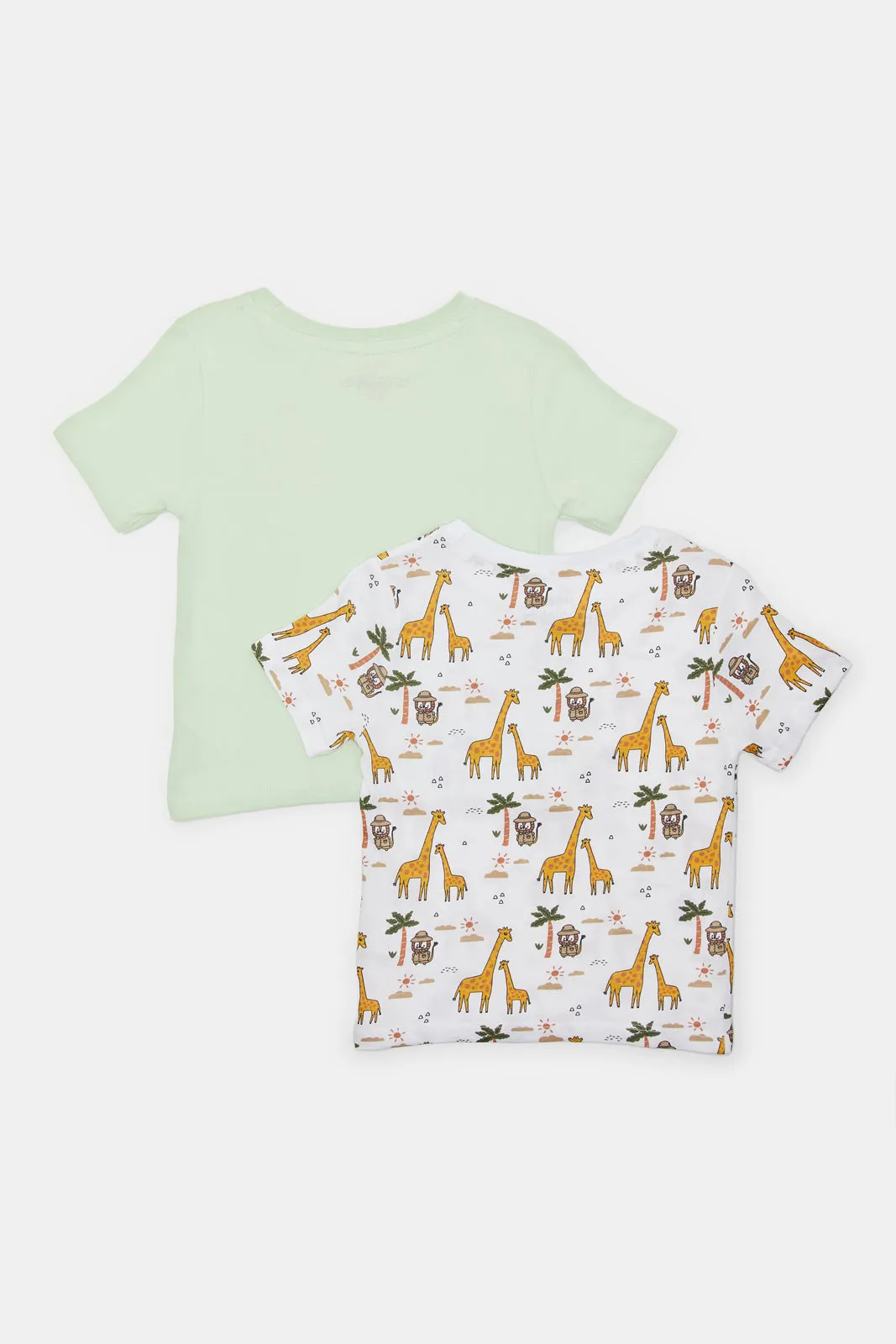 Infant Boys Green And Ivory Giraffe Print T-Shirt Set (2 Piece)