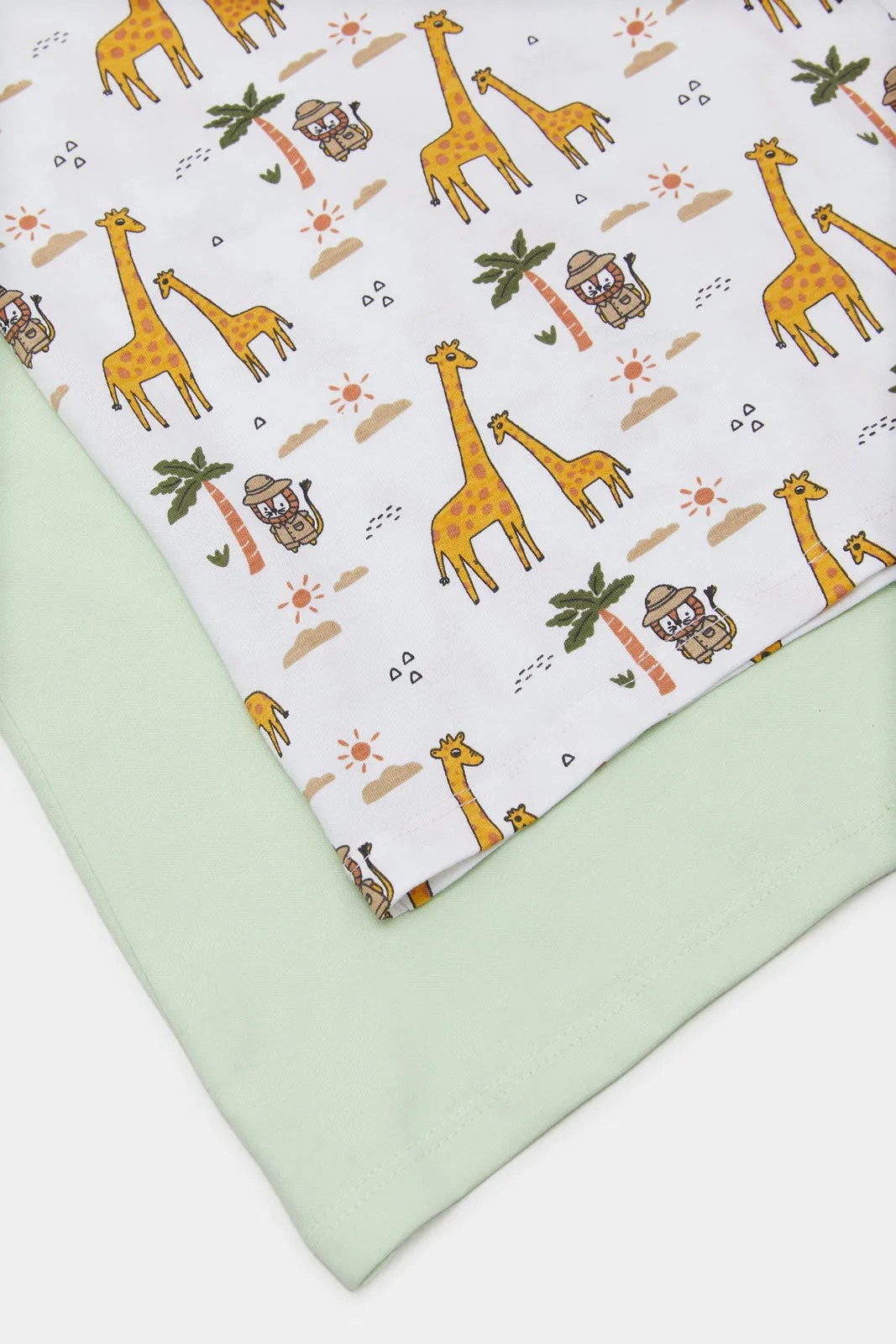 Infant Boys Green And Ivory Giraffe Print T-Shirt Set (2 Piece)