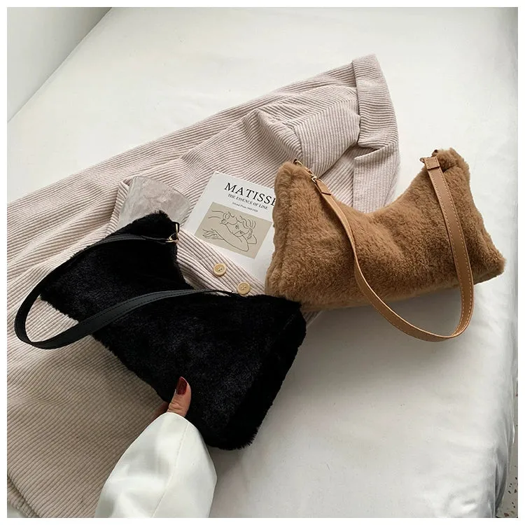 Korean Style Fashion Popular Furry Chic Bag Women's, Autumn and Winter Plush Shoulder Bag