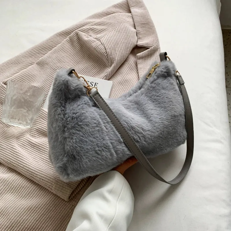 Korean Style Fashion Popular Furry Chic Bag Women's, Autumn and Winter Plush Shoulder Bag