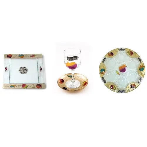 Lily Art - 105-Handmade Passover plate including a matching matzah plate and wine cup